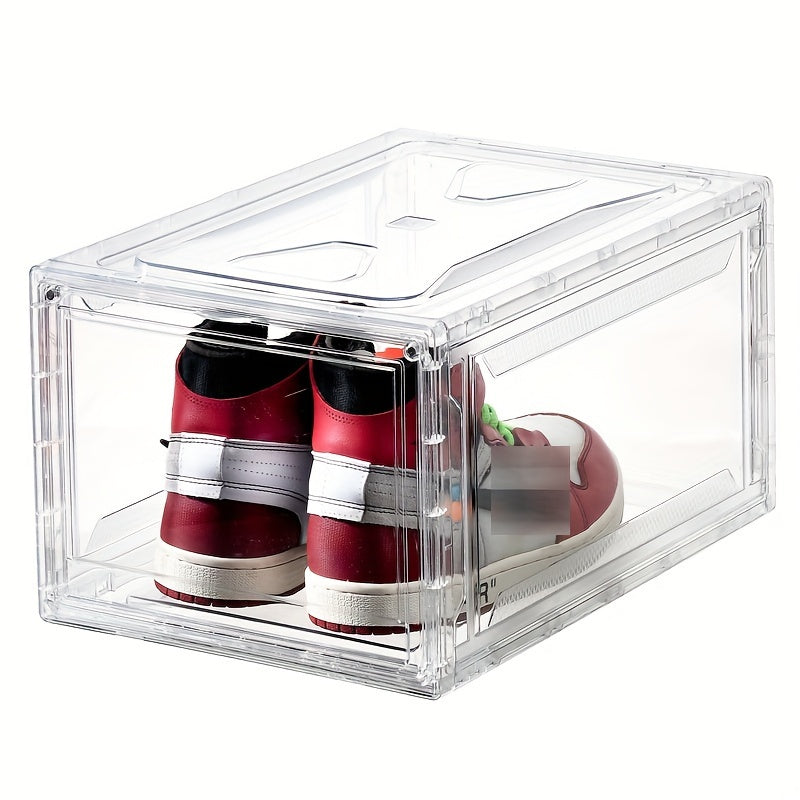 2pcs Transparent Shoe Boxes With Door Stackable Shoe Rack Plastic Organizer