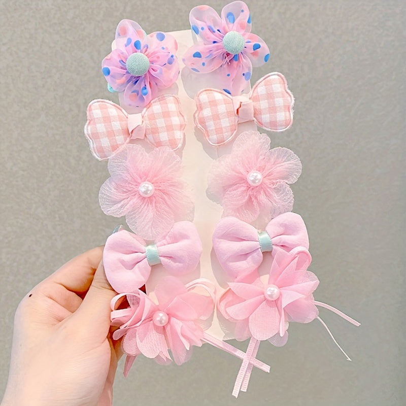 10pcs Flower Bowknot Hair Clips Fabric Barrette Sweet Hair Accessories
