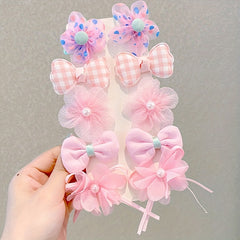 10pcs Flower Bowknot Hair Clips Fabric Barrette Sweet Hair Accessories