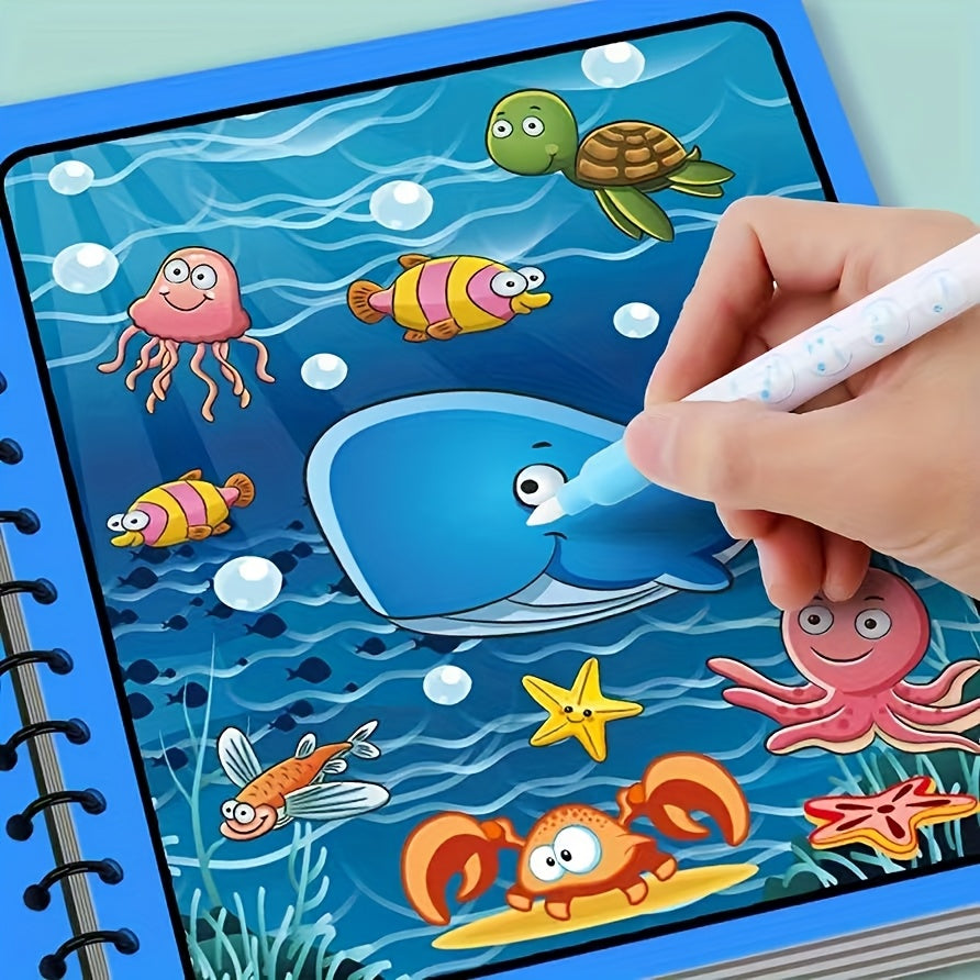 2 Pack Reusable Watercolor Books for Kids with Stencils and Pens