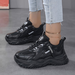Women's Chunky Sneakers Faux Leather Heighten Casual Shoes