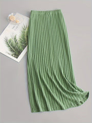  Solid Ribbed Knit Elastic Waisted Stretch Skirt