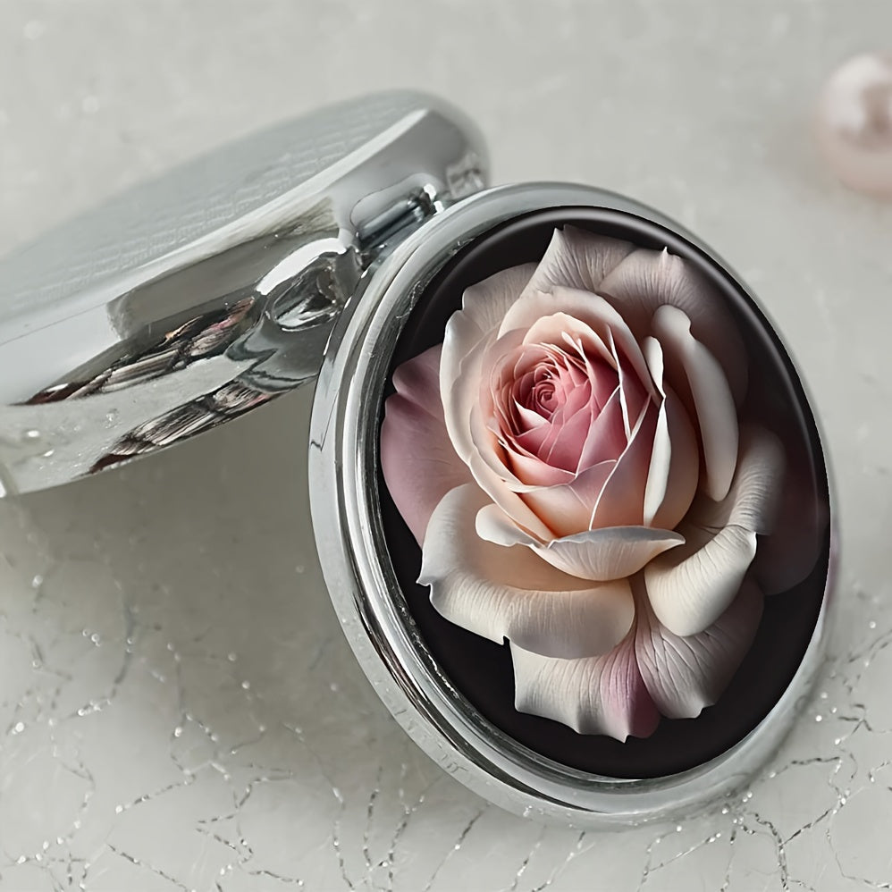 Floral Blooming Rose Round Pill Box 3 Compartment Pocket Travel Medicine Holder