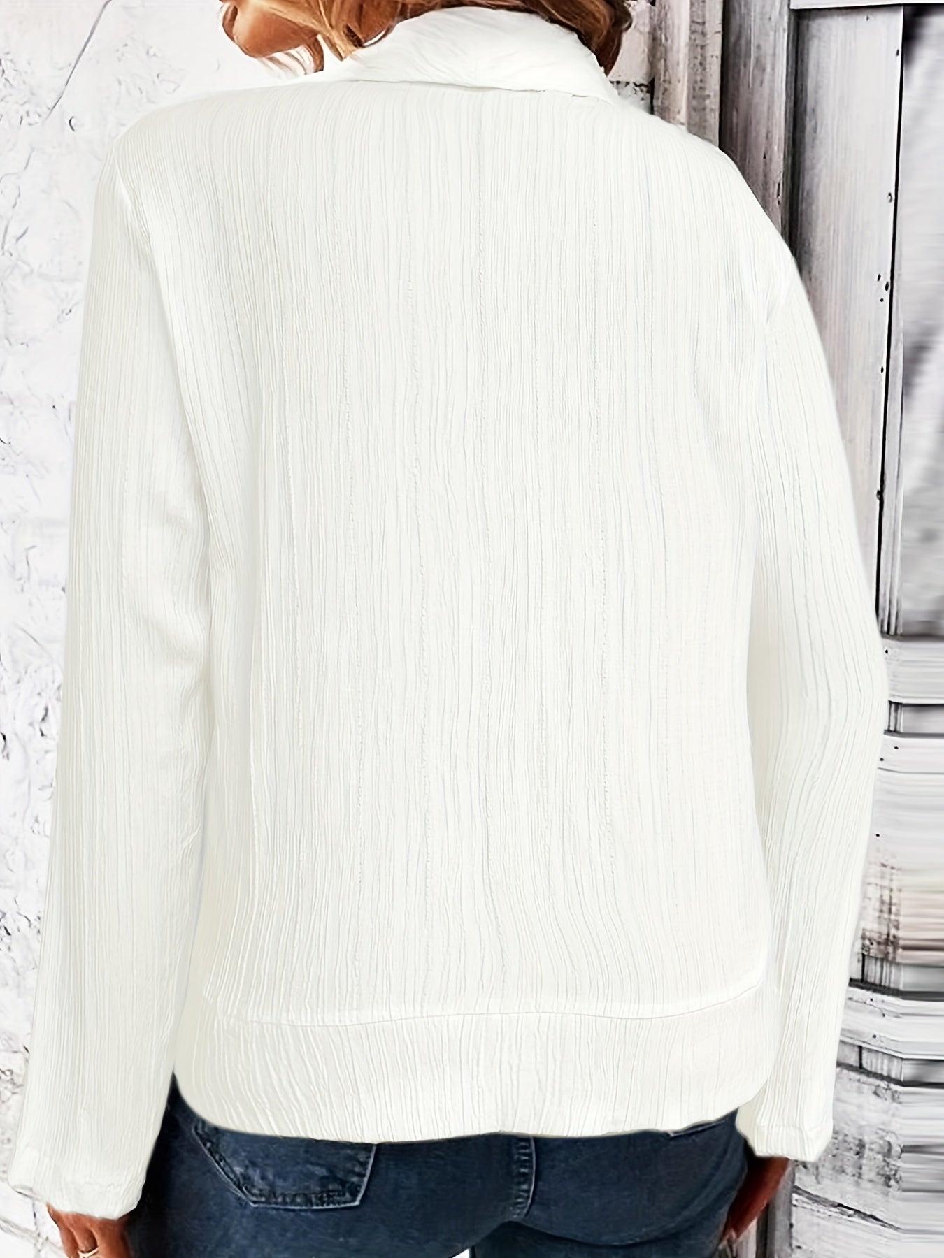  Solid Crinkle Long Sleeve Blazer for Women