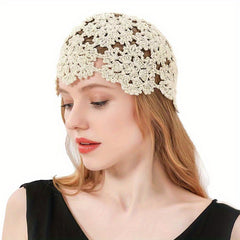 Crochet Beanie Flower Hollow Out Knitted Cloche Skull Cap