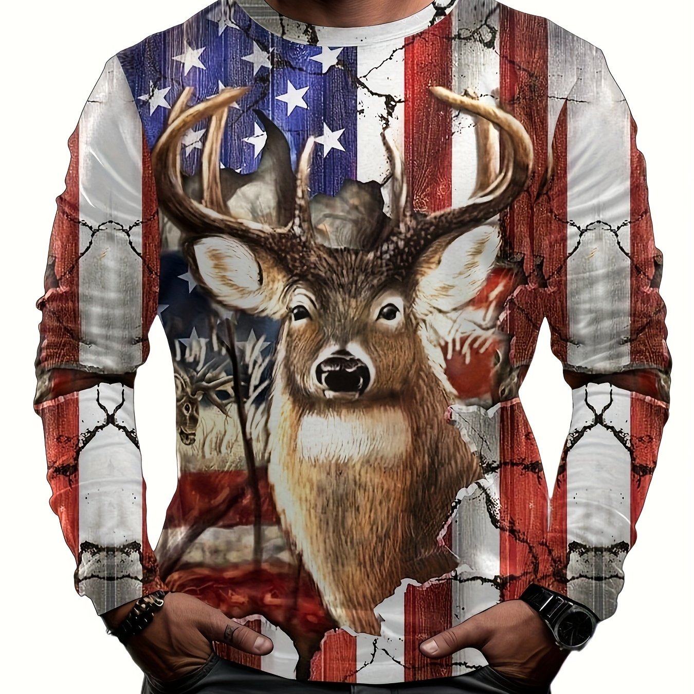Deer Flag 3D Print Men's Long Sleeve Novelty T-shirt