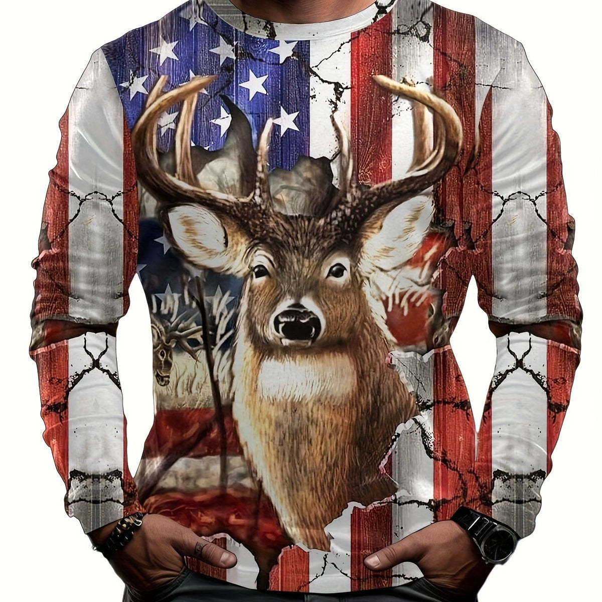 Deer Flag 3D Print Men's Long Sleeve Novelty T-shirt