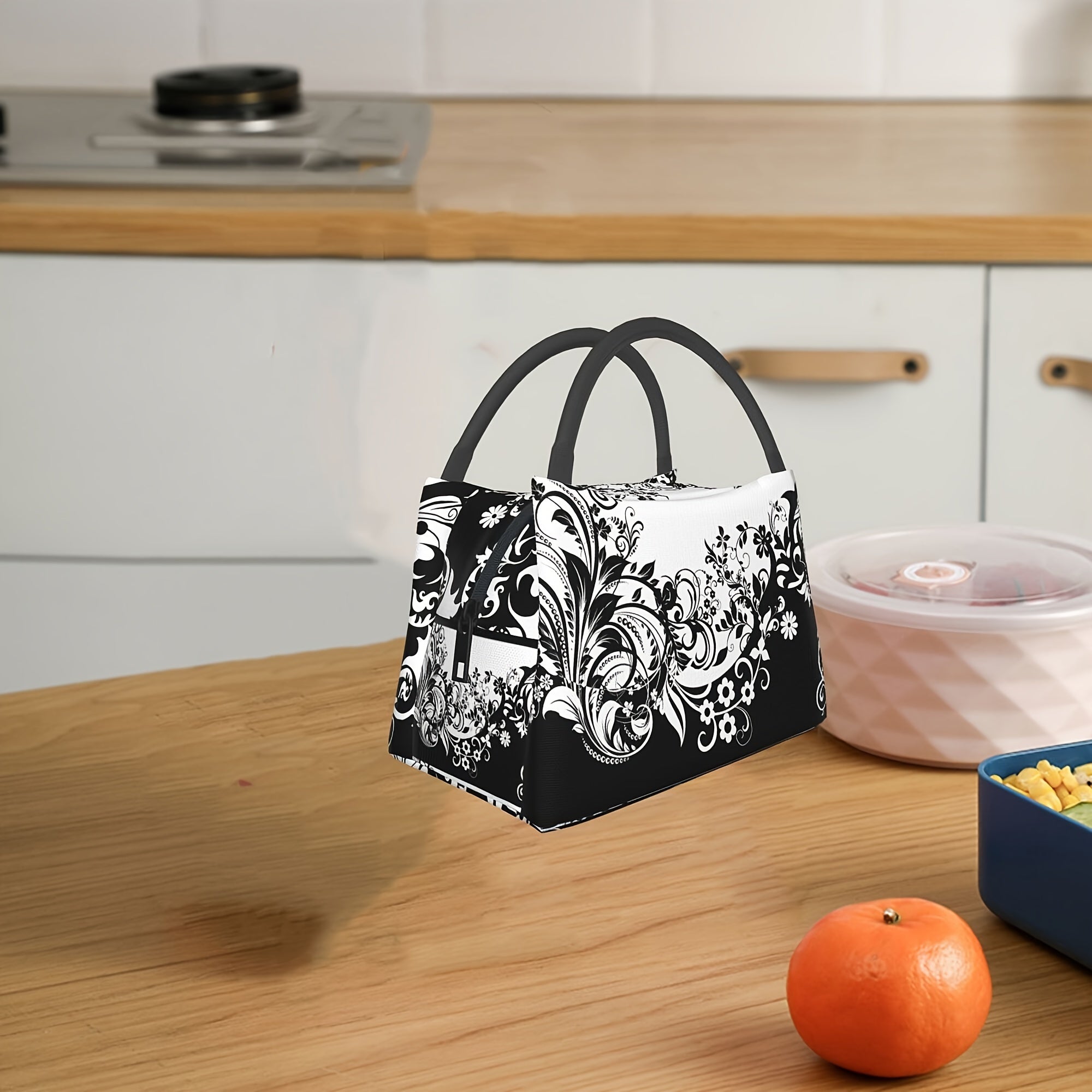 Floral Lunch Bag Reusable Portable Cooler with Watercolor Floral Print