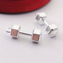 10pcs Silver Fitness Dumbbell Charms for DIY Jewelry Making