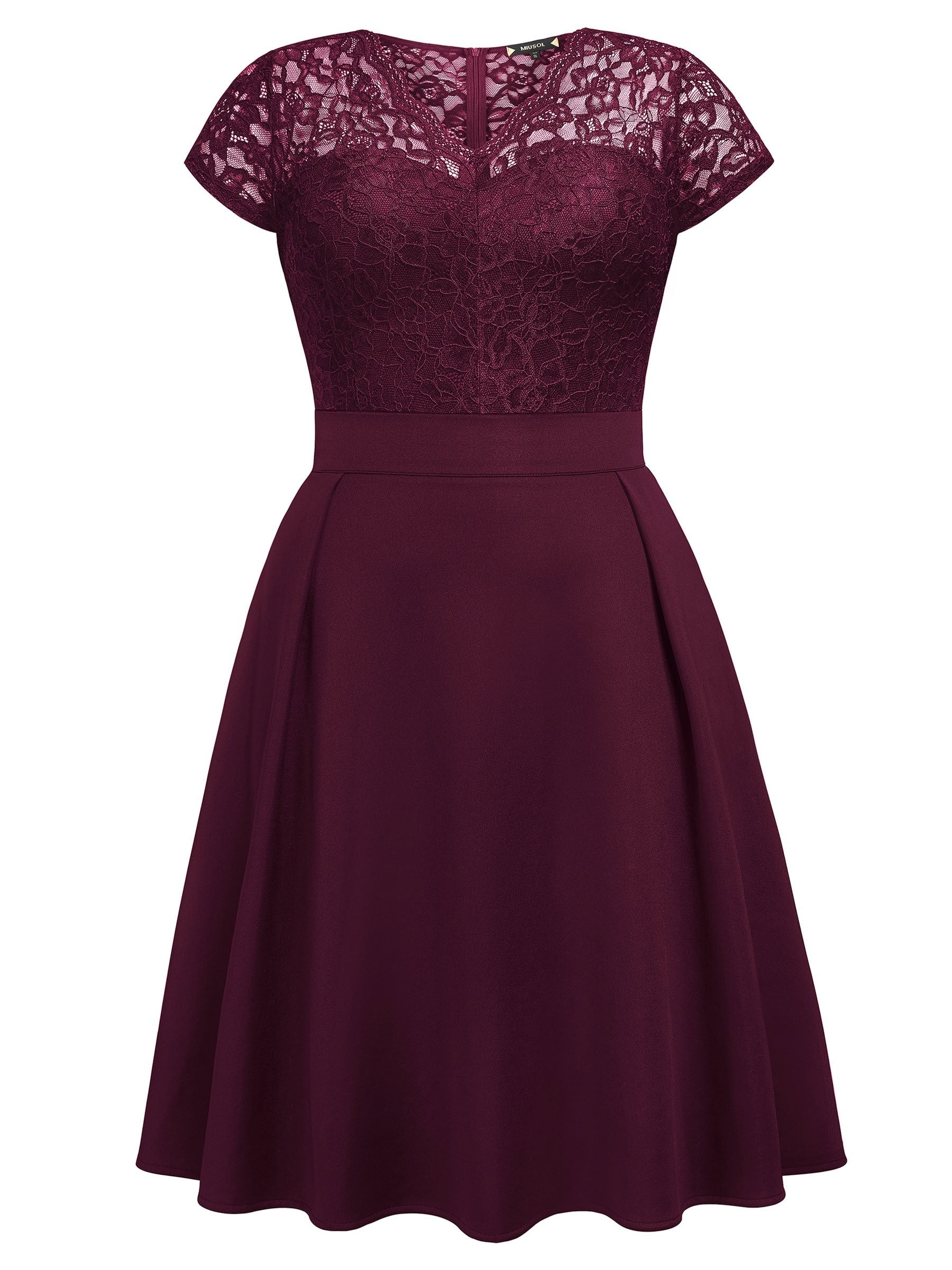  Contrast Lace Cap Sleeve V Neck A Line Dress