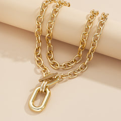 Geometric Round Buckle Chain Necklace Set