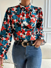  Women's Floral Print Lantern Sleeve Blouse