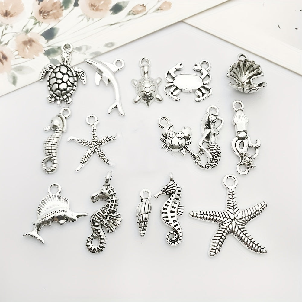 15pcs Marine Life Charms Pendants for Jewelry Turtle Octopus Star