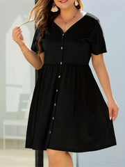  Casual Midi Shirt Dress Short Sleeve Button V Neck Nipped Waist