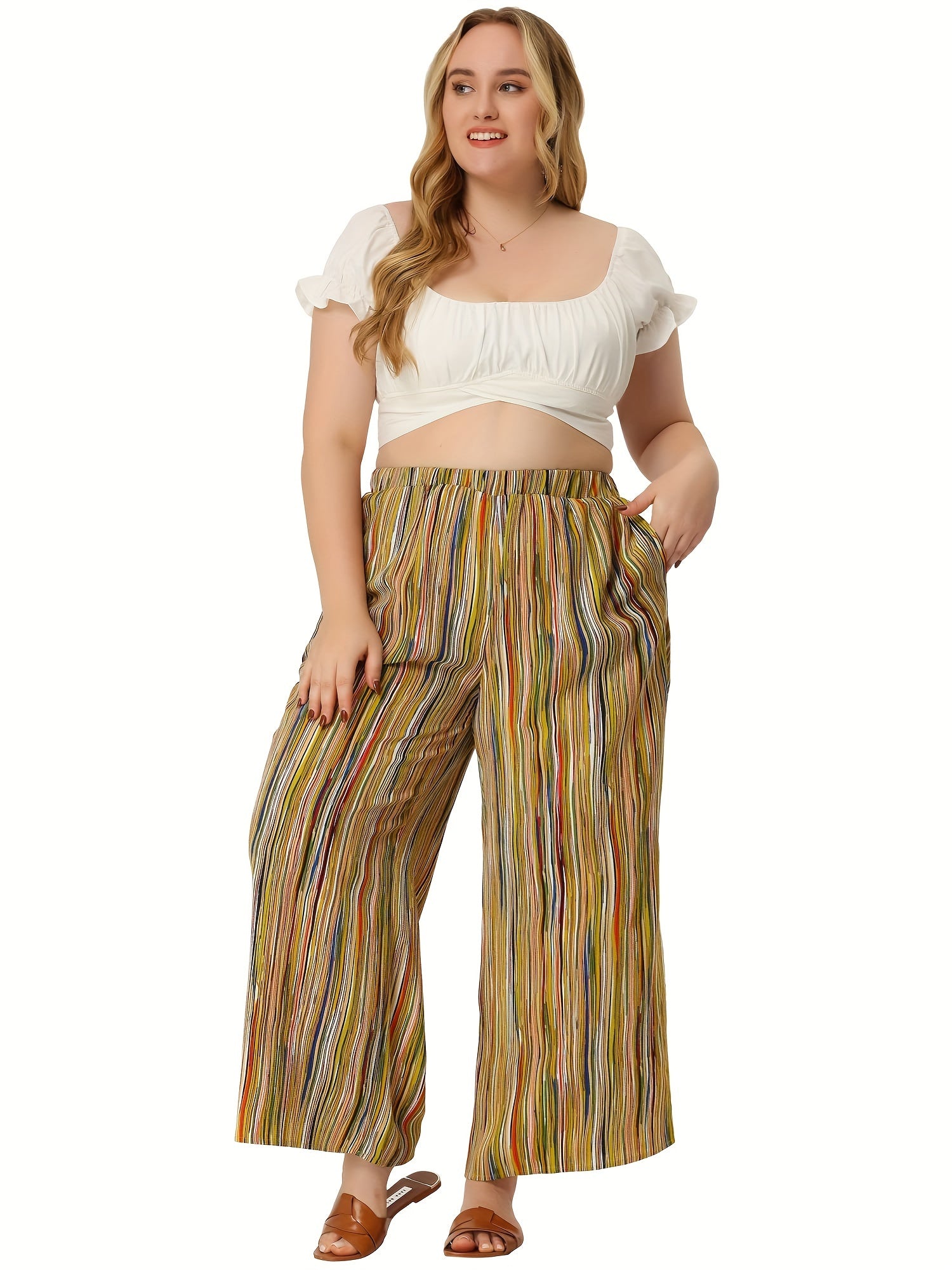 Women's Plus Print High Rise Wide Leg Trousers