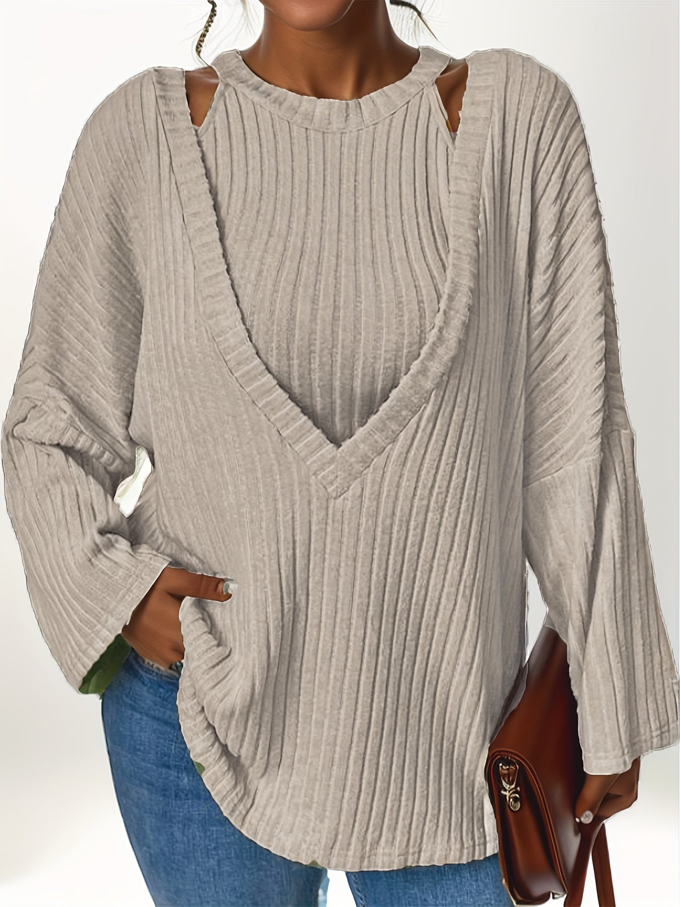  Women Ribbed Knit Top & Cami 2 Piece Set