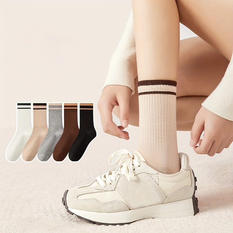 5 Pairs Striped Trim Socks Breathable Sports Stockings