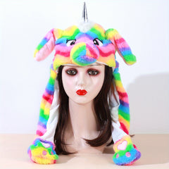 Colorful Unicorn Cartoon Hoodie Hat Warm Hooded Scarf Animal Ear Plush Hat Glove