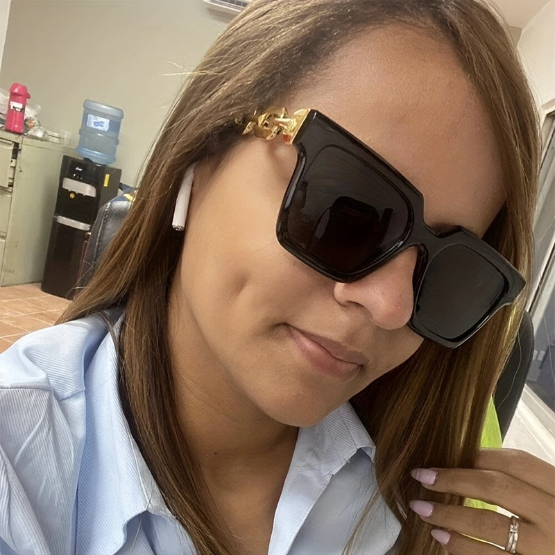 Square Frame Sunglasses Chain Temple Glasses Outdoor UV400