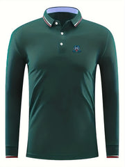Men's Long Sleeve Wolf Pattern Lapel Golf Tennis Sports Shirt