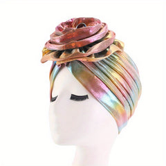 Laser Top Flower Turban Hat Gradient Bonnet Beanie Caps