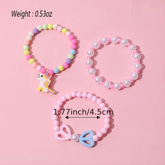 3pcs Unicorn Pendant Beaded Bracelet Set For Kids