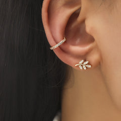 Star Leaf Flower Pearl Zircon Stud Earrings for One Ear