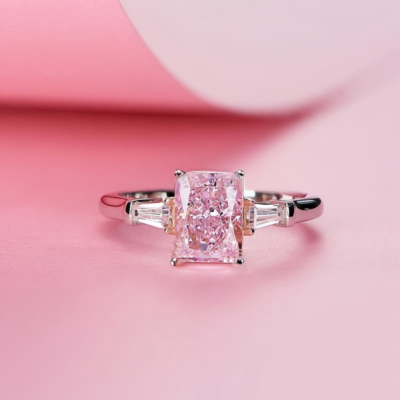 Square Pink Zircon Ring Size 5 10