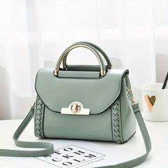 Top Handle Shoulder Bag Turn Lock PU Leather Handbag