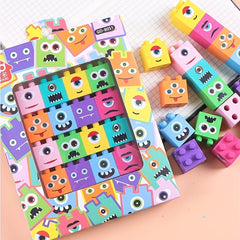 4pc Cartoon Monster Building Block Eraser Set for Students