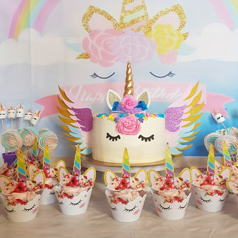 Unicorn Cup Cake Toppers & Wrappers Rainbow Liners, Girl Birthday Party Supplies