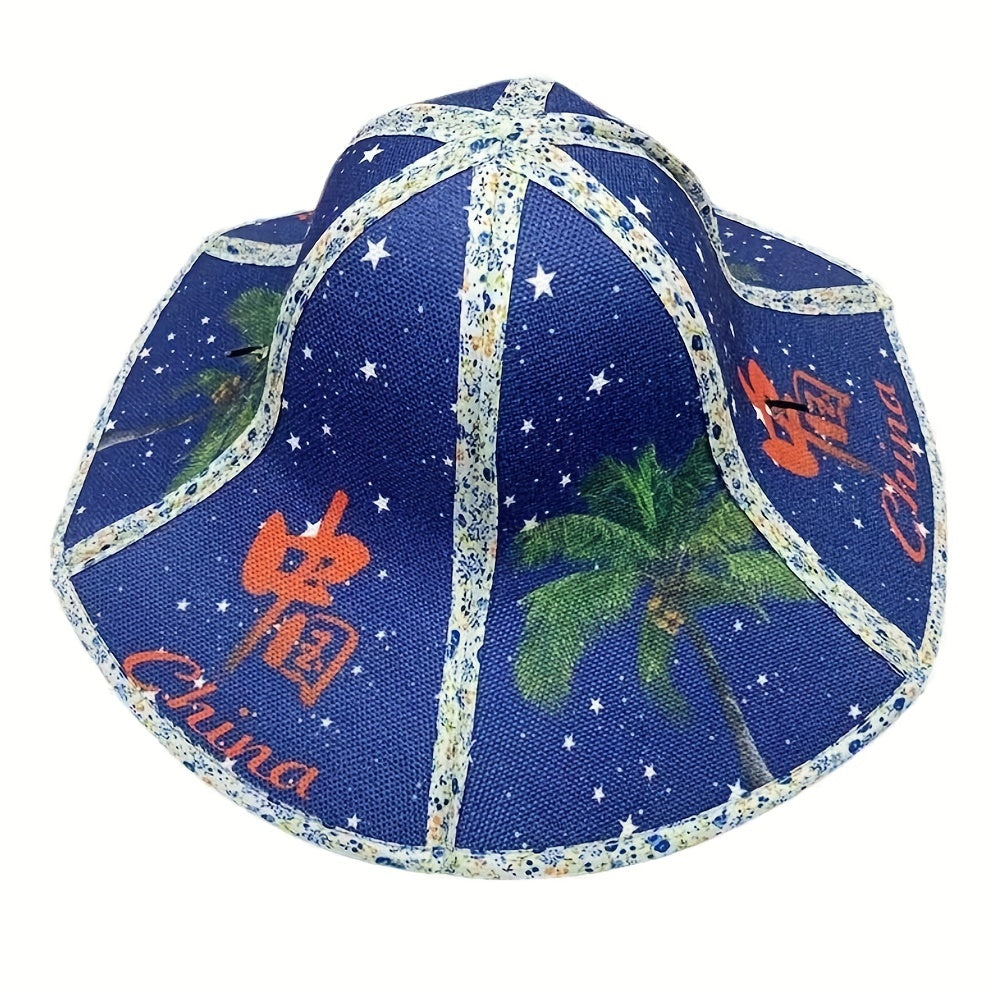 Boho Foldable Straw Hat Chin. Style Sun Hat Vintage Umbrella