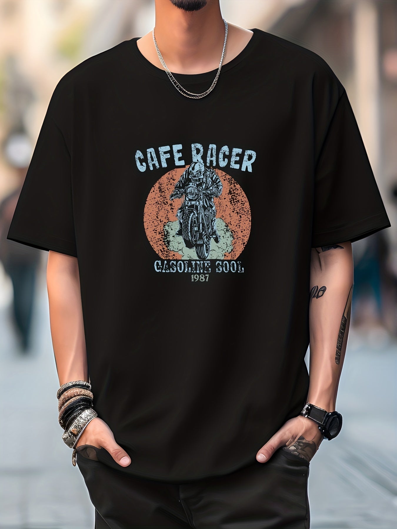 Men's Motorcycle Rider Graphic Crew Neck T-Shirt