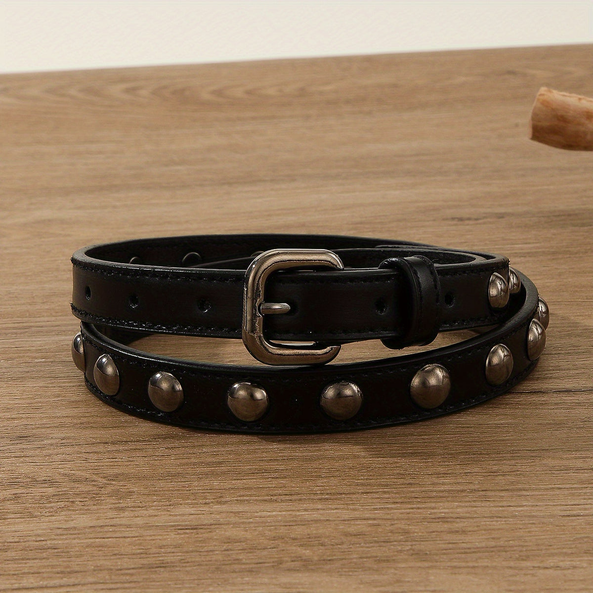 Vintage Rivet PU Belt Solid Punk Thin Belt Classic Square Pin Buckle