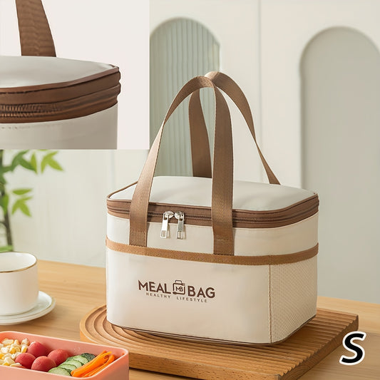 Vintage Style Portable Lunch Bag Insulated Tote Beige