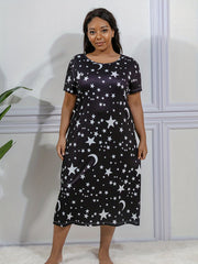  Star & Moon Print Nightdress High Stretch