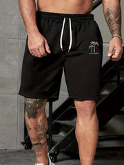 Men's Coconut Tree Printed Drawstring Shorts With Pockets
