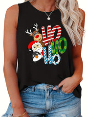  Casual Tank Top Women's Plus Solid Scoop Neck HoHo Letter Print