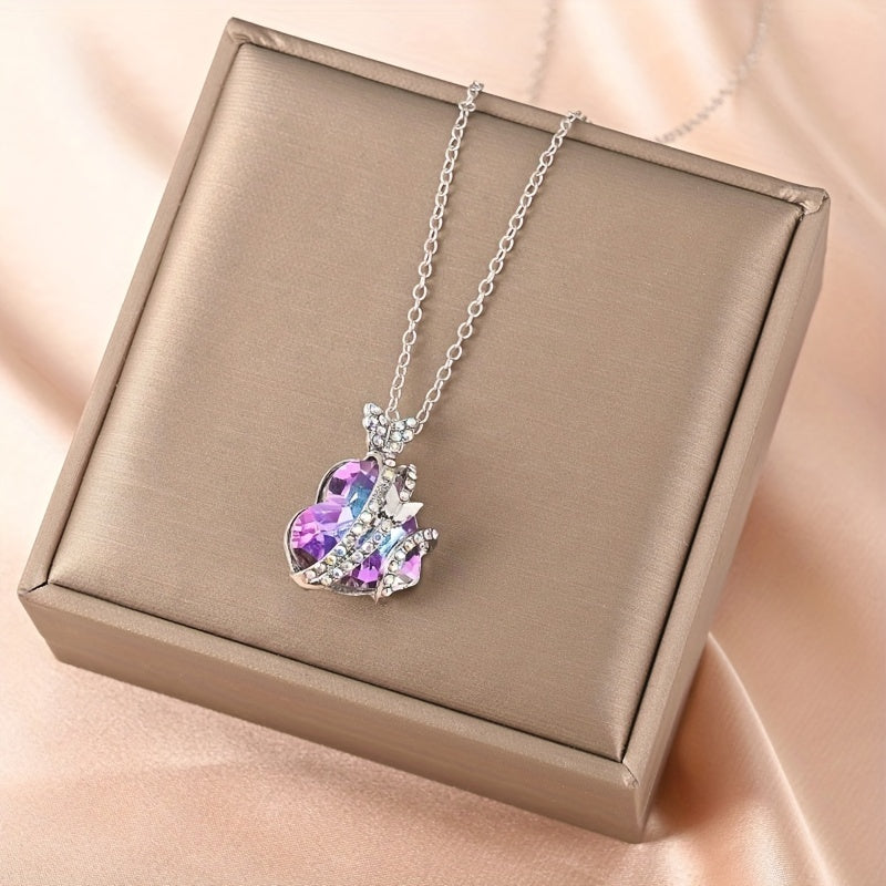 Butterfly Necklace Peach Heart Crystal Chain Clavicle