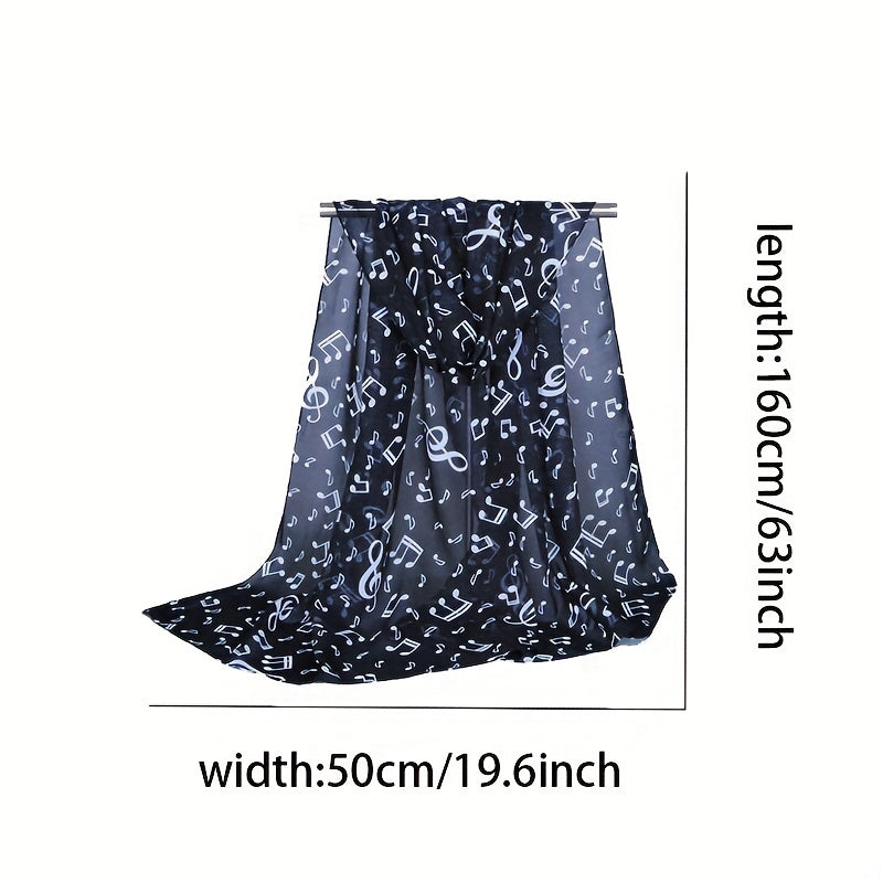 Musical Note Print Chiffon Scarf Solid Shawl