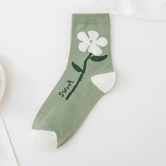 5 Pairs Floral & Bow Print Socks Mid Tube Women's Stockings