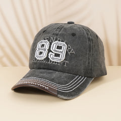 Distressed Baseball Cap with Leather Patch Embroidery