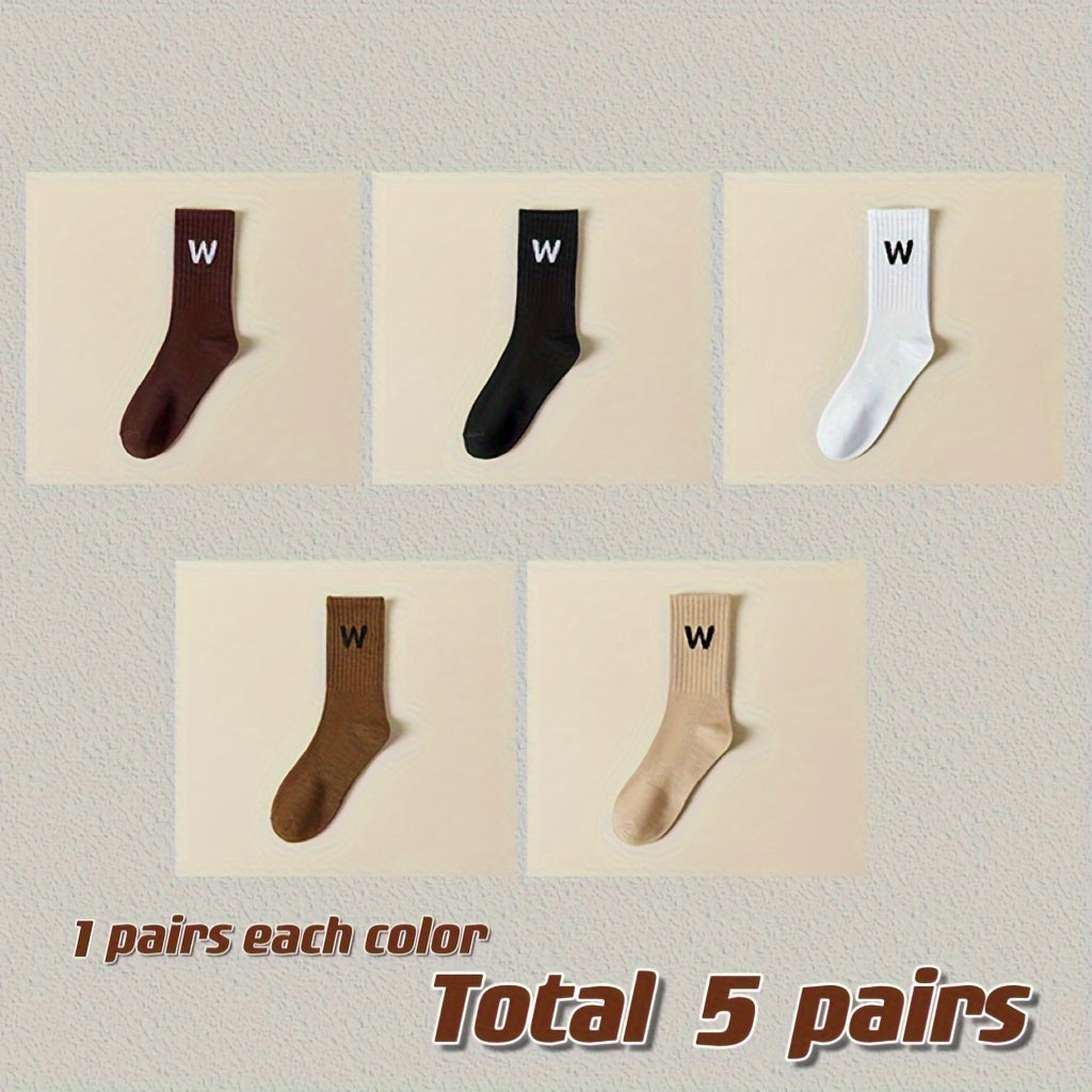 5 Pairs Letter Print Socks Breathable Women's Mid Tube Stockings