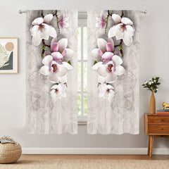2pcs Magnolia Pattern Semi Blackout Curtains Rod Pocket Vintage Curtain