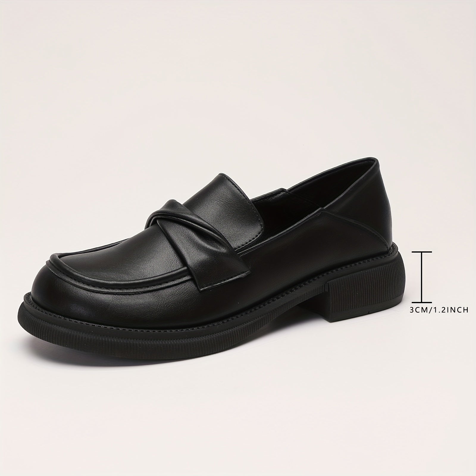 Women's Chunky Heel Loafers British Comfort Faux Leather Shoes
