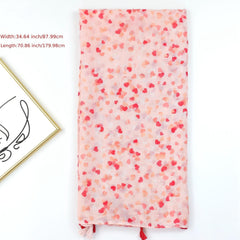 Pink Heart Print Tassel Scarf Shawl Head Wrap Sunscreen Travel Beach Towel