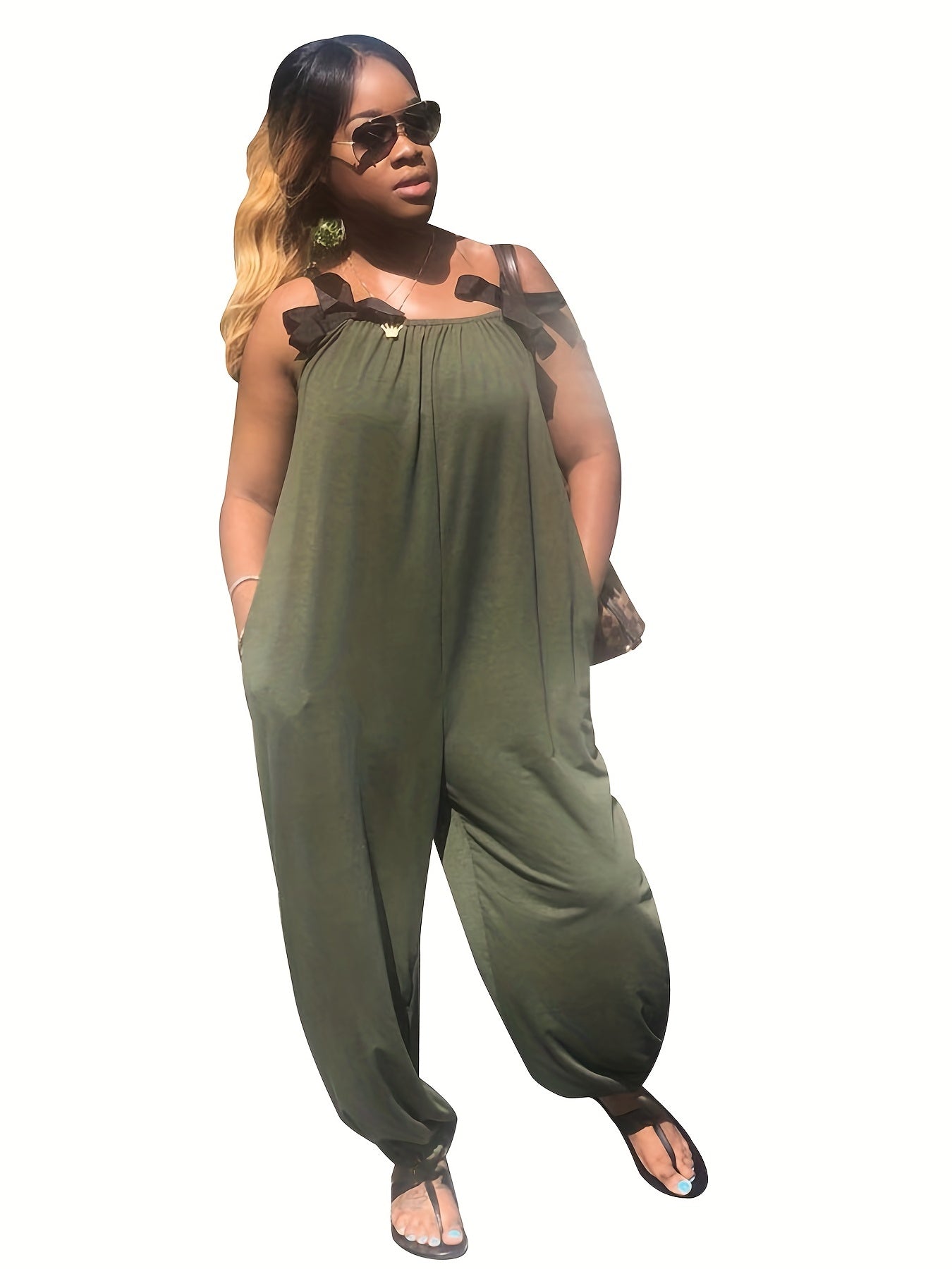 Casual Sleeveless Jumpsuit Solid Loose Bow Strap Jumpsuit