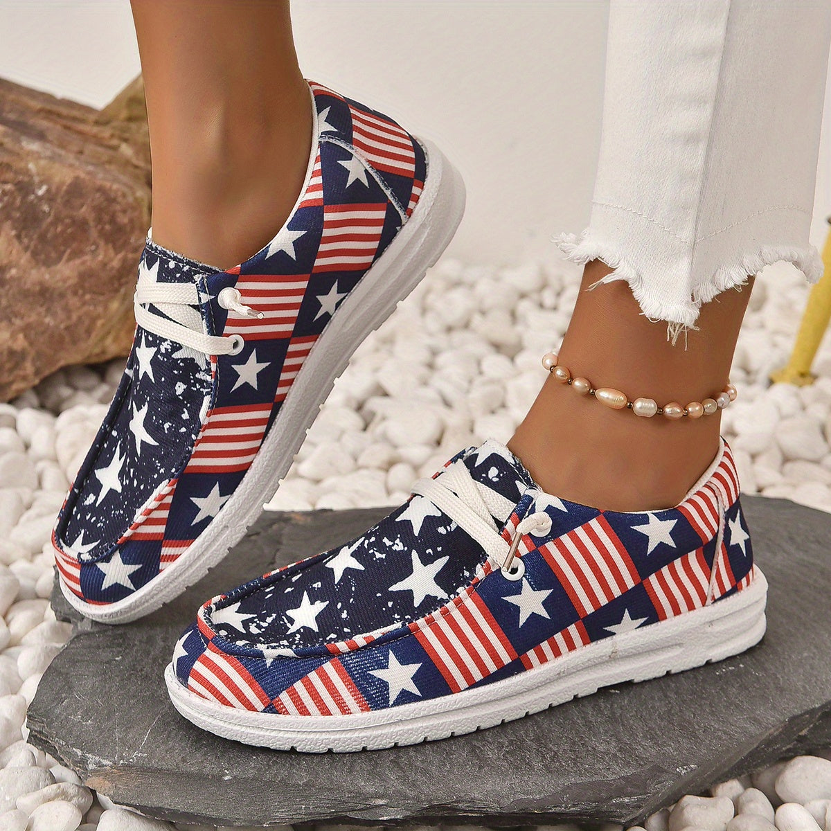 Women's Star & Striped Canvas Shoes Lace Up Outdoor Casual Shoes