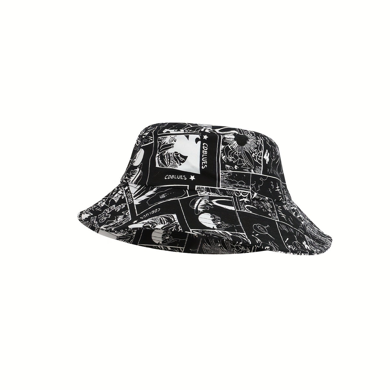 Pattern Graffiti Print Bucket Hat Lightweight Fisherman Cap