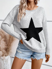  Casual Sweater Women's Plus Star Print Round Neck Jumper